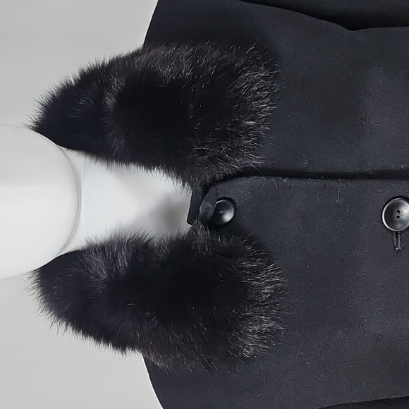 Preston & York Wool Cashmere Knee Length Black Coat w Genuine Fox Fur Collar - Picture 3 of 16